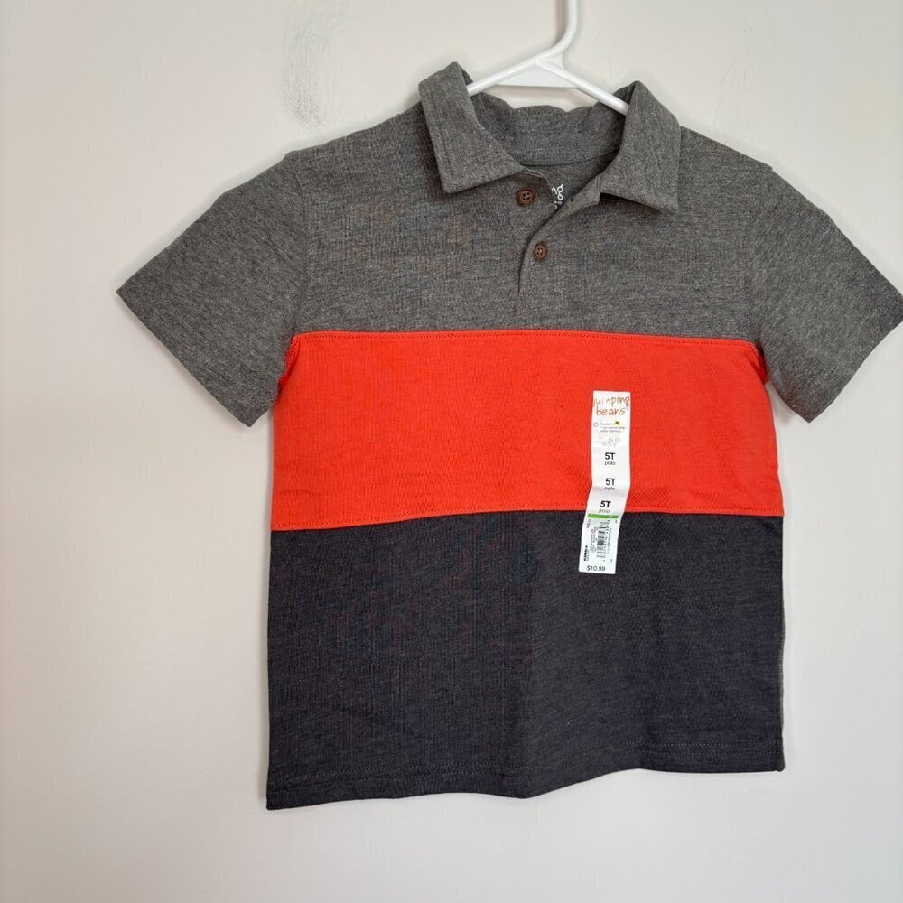 JUMPING BEANS NEW Colorblock Polo Boys 5T Short Sleeve Gray Orange Collar